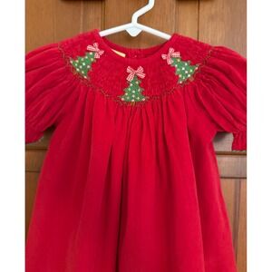 Southern Sunshine Kids Smocked Christmas Tree Holiday Dress Baby 12 Months Red